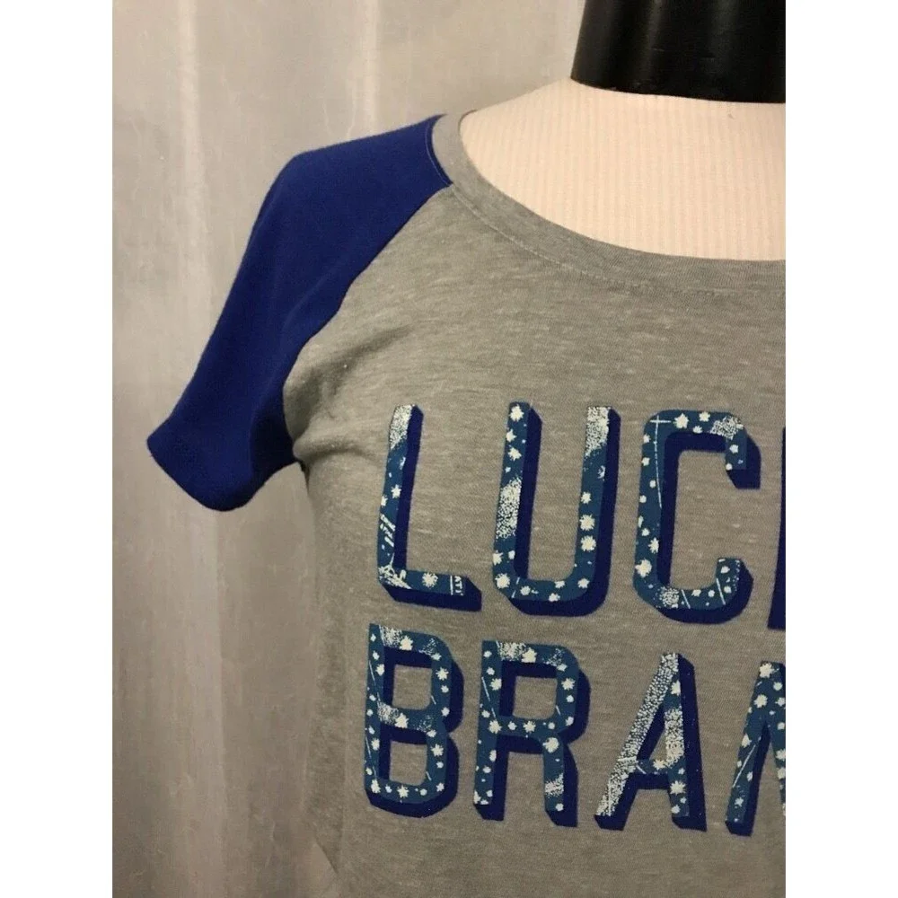 Lucky Brand T-Shirt Gray Blue Sleeves Trendy T-Shirt Size Small NWT - Picture 3 of 8